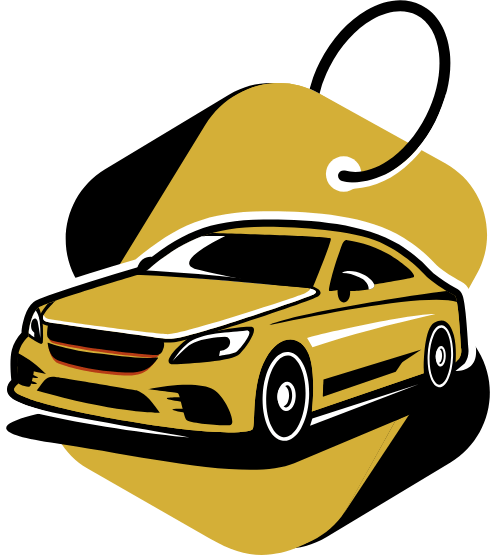 Voiture jaune stylisée sur étiquette